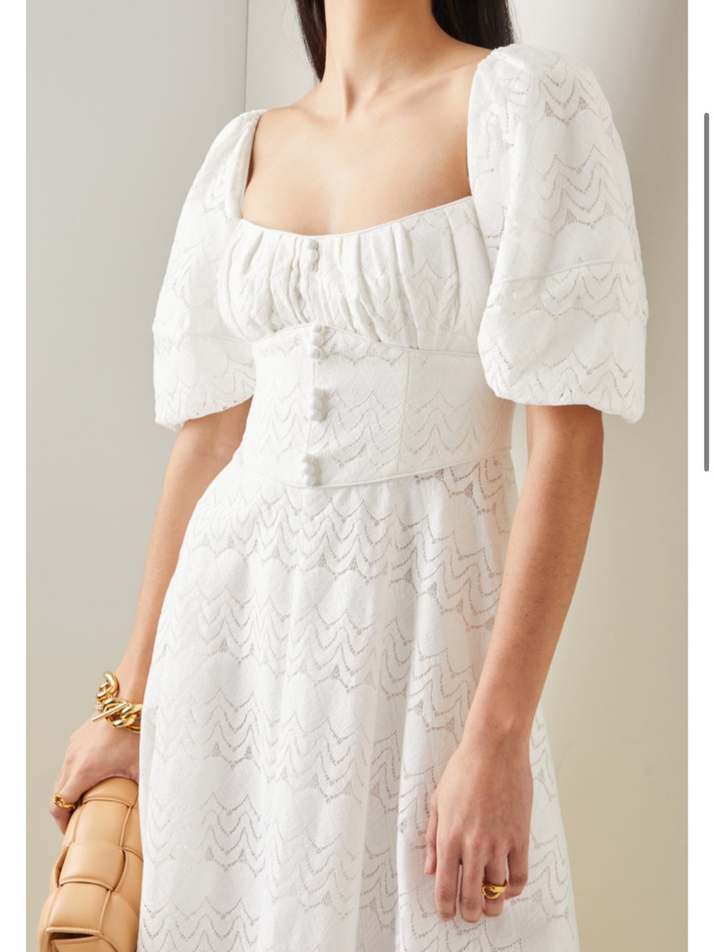Acler white Puff-Sleeve Midi Dress - Elegant Lace Detail